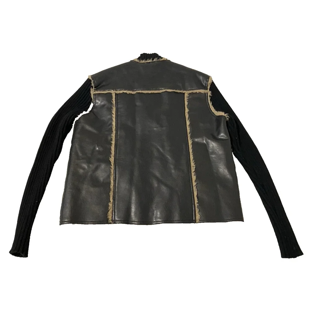 Sergie Platini Mens Italian Faux Leather Bomber Jacket Size Medium Sherpa Lined